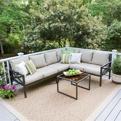 Null Blakely 5 Piece Aluminum Patio Sectional Set With Tan Cushions