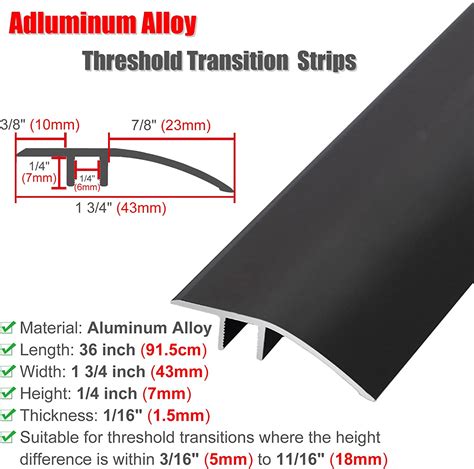 Aluminum Floor Transition Threshold Strip Matte Black 36 Inch Doorway