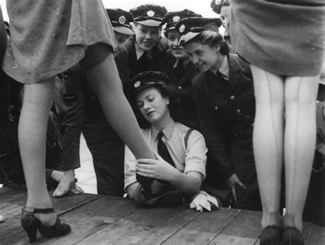 Service Women Checking Out New Artificial Silk Plated Stockings Specially Designed For Them C