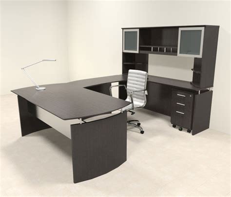 5pc Modern Contemporary U Shaped Executive Office Desk Set Mt Med U6