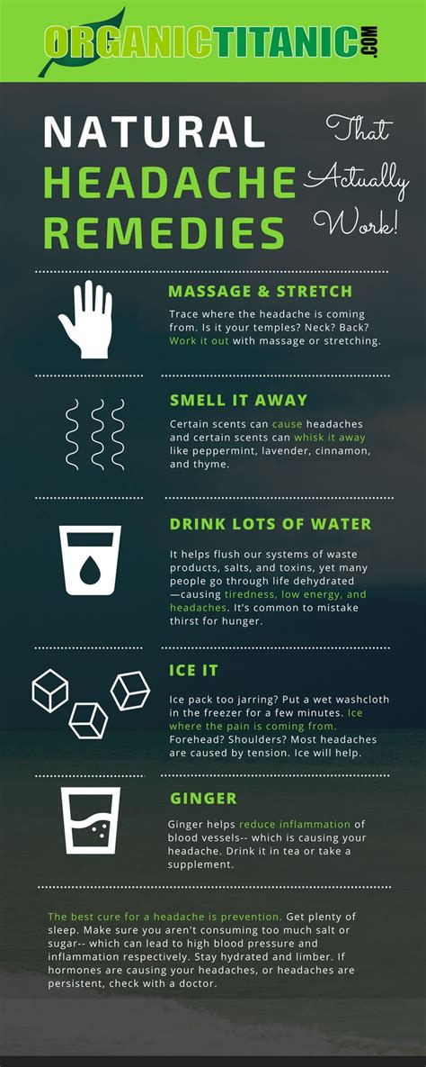 Dr axe has put together this excellent infographic that gives 10 excellent home remedies for migraine sufferers. Natural Headache Remedies That Actually Work - | Natural ...