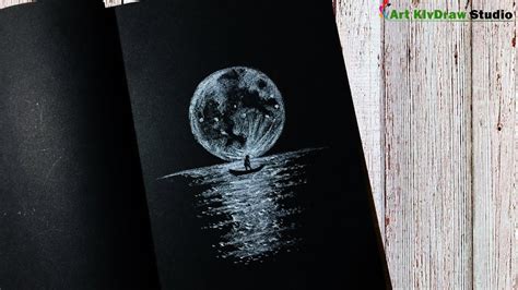 Drawing Moonlight With White Pencil On Black Paper Step By