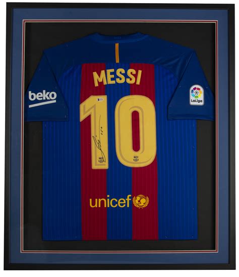 Lionel Messi Signed Fc Barcelona 32x36 Custom Framed Nike Jersey