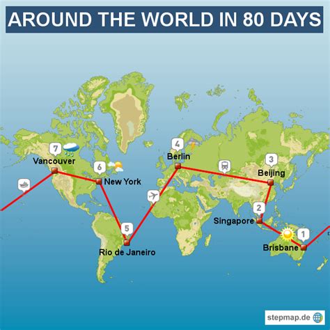 StepMap - Around the World in 80 Days - Landkarte für World