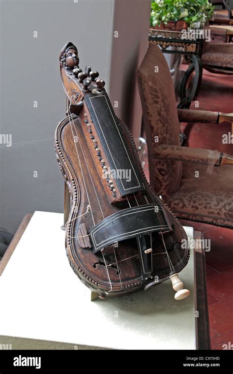 A Hurdy Gurdy An Unusual Musical String Instrument On Display In