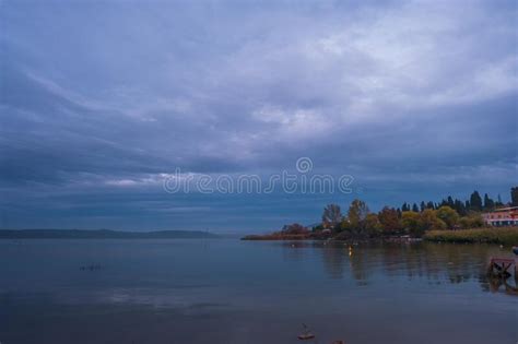 Fall Morning Upon The Lake And Its Village Stock Photo Image Of House