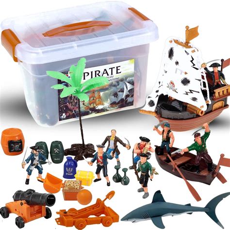 Buy Liberty Imports Bucket Of Pirate Action Figures Toys Playset With Pirate Ship Boat