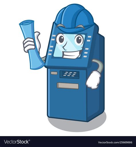 Architect Atm Machine In Cartoon Shape Royalty Free Vector