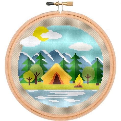 Camping Cross Stitch Pdf Pattern Nature Cross Stitch Adventure Etsy