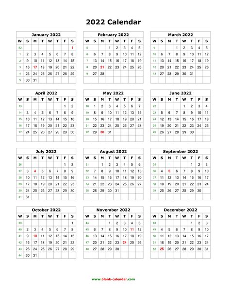 Printable Calendar 2022 Vertical