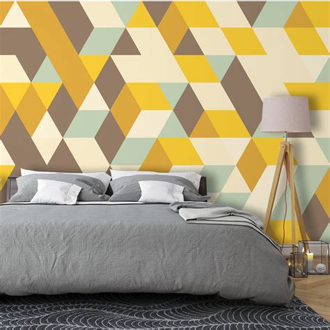 Colorful Geometric Design Mural Wallpaper Pvc Free Non Toxic