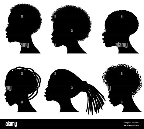 Afro American Young Woman Face Vector Black Silhouettes Shape Black