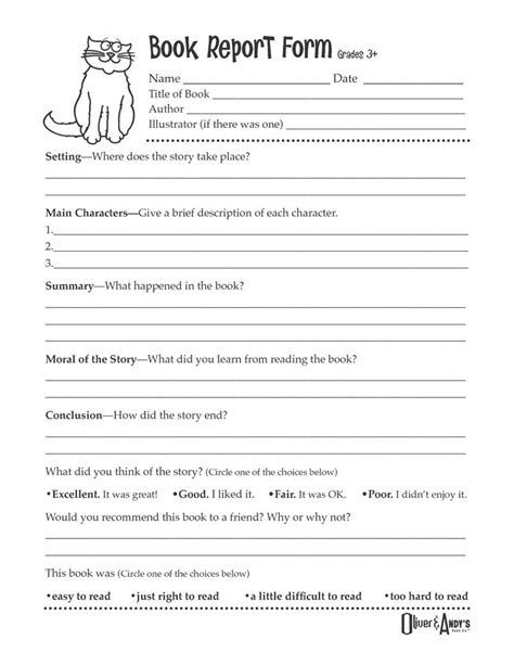 Second Grade Book Report Template Book Report Form