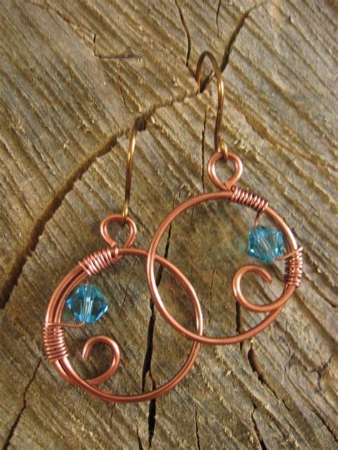 Turquoise Crystal Wire Wrap Earrings Copper Artisan Gemstone Made With
