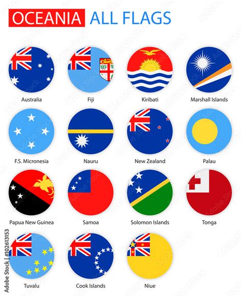 Flat Round Flags Of Oceania Full Vector Collection Vector Set Of