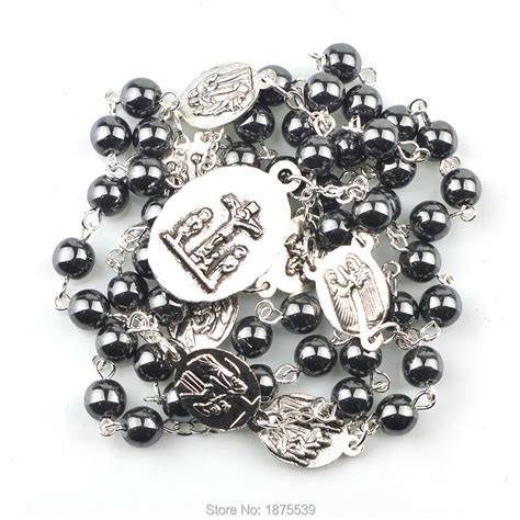 Hematite Seven Sorrows Rosary Necklace High Quality Black Round Beads