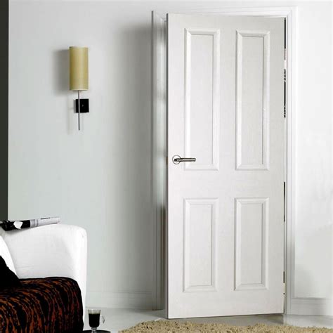 White Primed 4 Panel Door With Smooth Surfaces And A Moulded Raised And