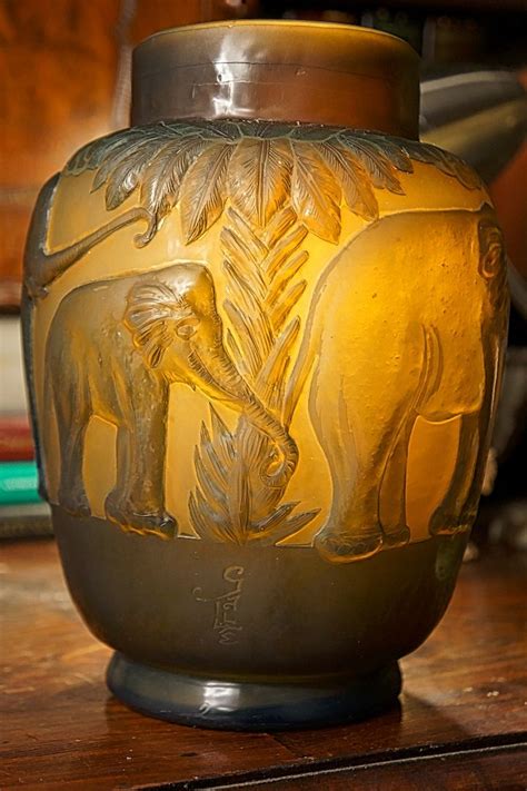 A Fine Rare Elephant Vase Art Nouveau Style Mould Blown Cameo Glass