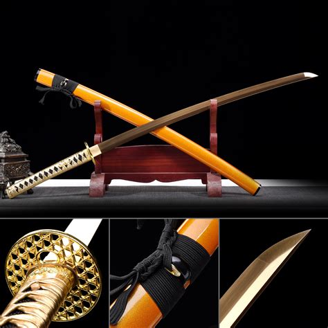 Handmade Japanese Katana Sword 1045 Carbon Steel With Golden Blade And