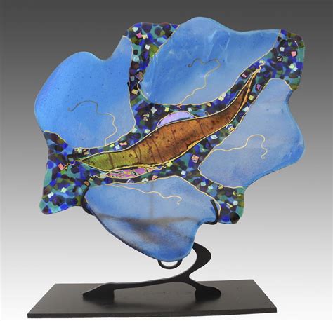 Large Turquoise Leaf On Stand By Karen Ehart Art Glass Sculpture Glass Wall Art Stained