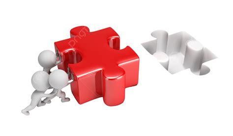 3d Small People Pushing Puzzle Success Deal Concept Push Png