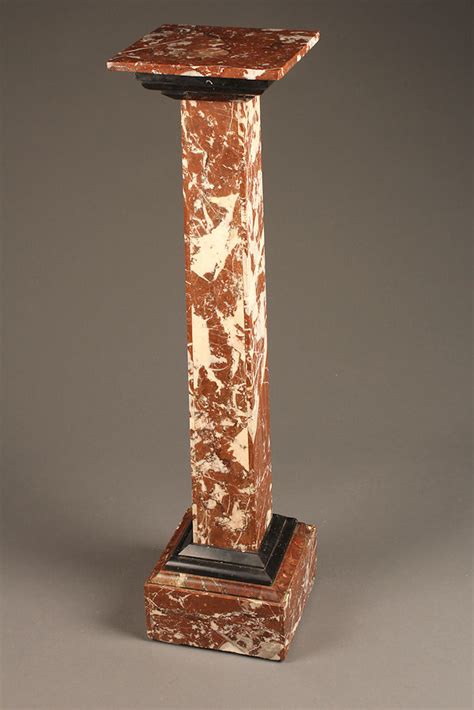 French Marble Pedestal In Brown Marble With Black Accents