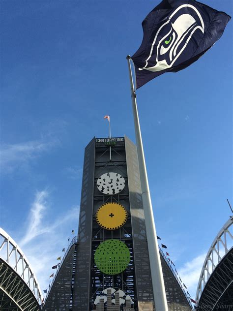 Seahawks Flag Flying High And Proud In Front Of Century Link Field On A Gorgeous Day In
