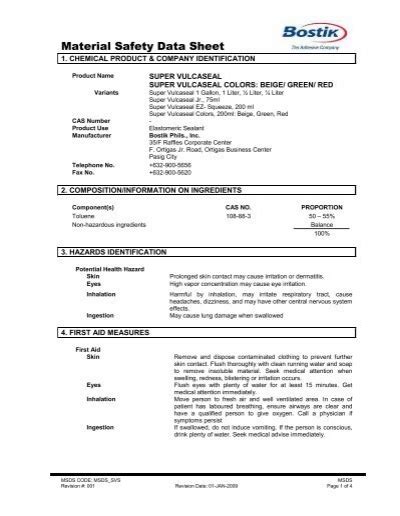 Material Safety Data Sheet Bostik Philippines Inc