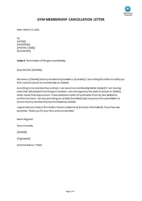 Gym Membership Termination Letter Templates At