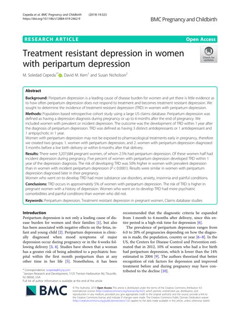 PDF Treatment Resistant Depression In Women With Peripartum Depression