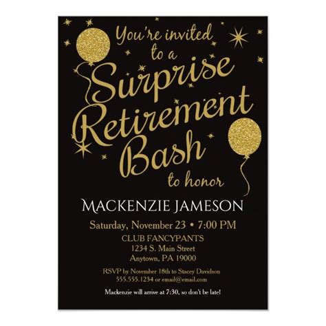 Surprise Retirement Party Invitation Gold Balloons Zazzle