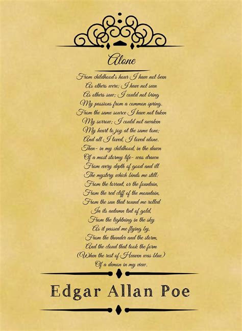A4 Size Parchment Poster Classic Poem Edgar Allan Poe Alone Classic