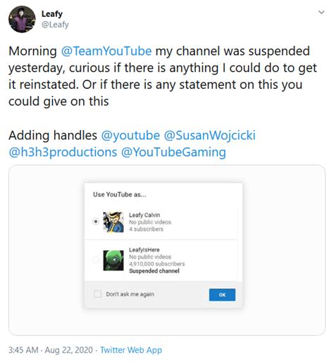 Youtuber Leafy Banned From Platform For Violating Harassment Policy