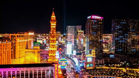 Aerial View Of The Las Vegas Strip At Night Strafe Shot Stock Video