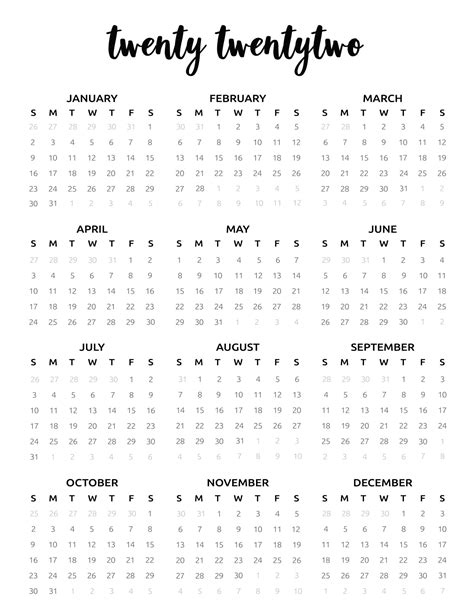2022 Calendar Printable Free Template World Of Printables