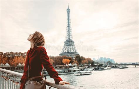 Style Girl In Paris With Eiffel Tower On Background Stock Image Image