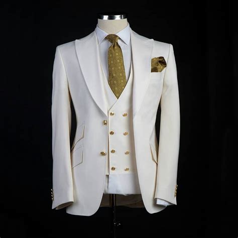 Classic Style Groom Tuxedos Big Pesked Lapel Groomsman Ivory Tuxedo