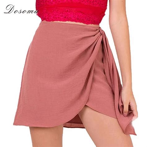 Dosoma Irregular Mini Skirts Women Summer 2018 Bandage Bowknot Big Size Sexy Skirt Female Solid