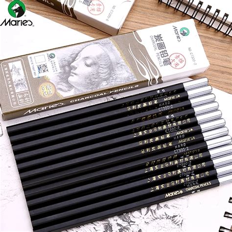 12pcs Set Maries Charcoal Soft Medium Hard Pencil Set Black Sketch