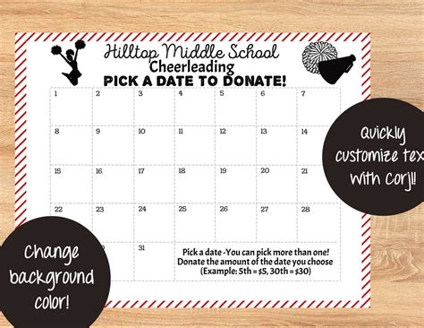 Editable Dance Cheer Cheerleading Pick A Date To Donate Printable