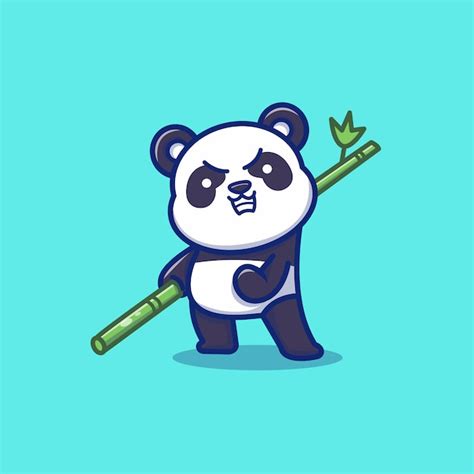 Ilustra O Bonito Do Cone Do Vetor De Panda Angry Holding Bamboo 5796