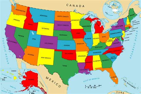 Mapa Con Division Politica De Estados Unidos