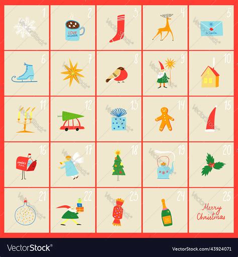 Cute Christmas Advent Calendar Template Royalty Free Vector