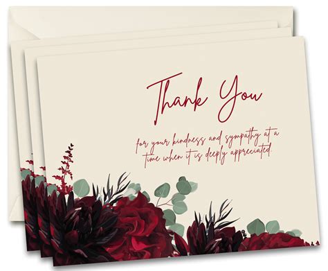 Funeral Sympathy Bereavement Thank You Cards With Envelopes Red