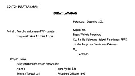 Contoh Surat Lamaran Pppk Tenaga Teknis Pemko Pekan Baru Sijori Kepri Sumber Informasi