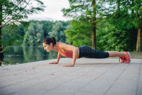 Fitness Girl Doing Push Ups Outdoor Stock Photo Image Of Fitness