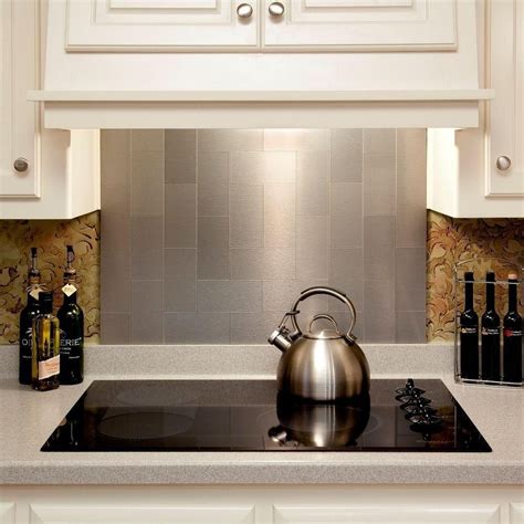 Easy to clean and maintain; 100-Piece Peel and Stick Tile Metal Backsplash for Kitchen ...