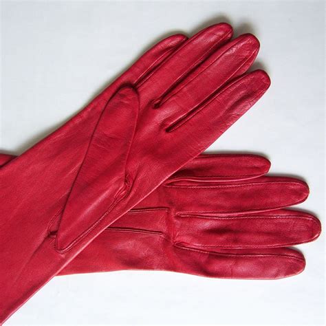 Vintage Gloves Red Leather Ladies Size 7 12 Soft Buttery Leather By