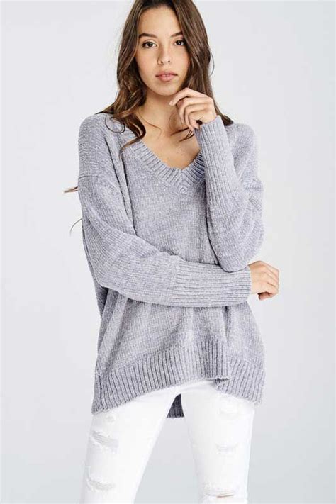 Wishlist Clothing V Neck Chenille Sweater In Silver Wl17 0407 Silver