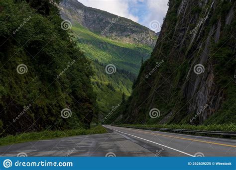 Scenic Shot Of A Road Through Keystone Canyon In Valdez Alaska Stock